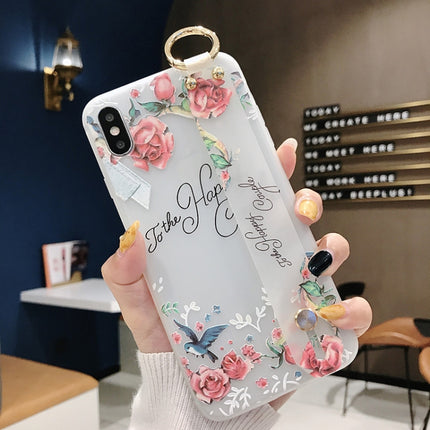 Flowers Pattern Wrist Strap Soft TPU Protective Case For iPhone 6 & 6s(Flowers Wrist strap model D)-garmade.com