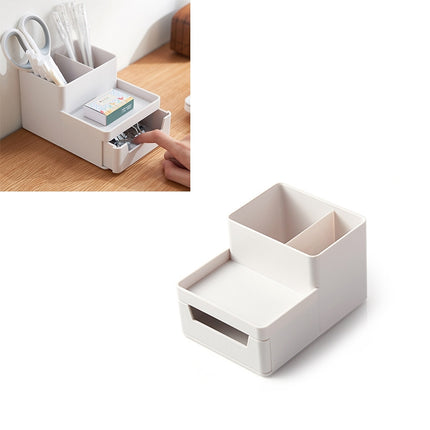Desk-top Removable Pen Holder Stationery Box Assembly File Storage Box(Grey White)-garmade.com