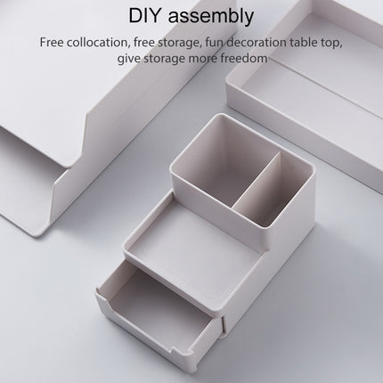 Desk-top Removable Pen Holder Stationery Box Assembly File Storage Box(Grey White)-garmade.com