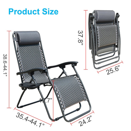 [US Warehouse] Foldable Outdoor Leisure Latex Rope Woven Recliner with Pillow and Cup Holder Tray-garmade.com