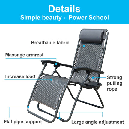 [US Warehouse] Foldable Outdoor Leisure Latex Rope Woven Recliner with Pillow and Cup Holder Tray-garmade.com