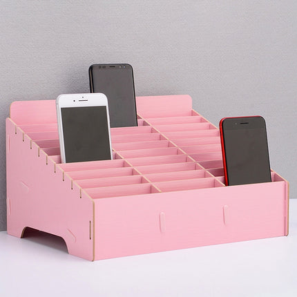 Wooden Multi-cell Mobile Phone Film Stand Desktop Display Rack, 30 Grids, Size: 31.5x23.5x18.5cm (Pink)-garmade.com
