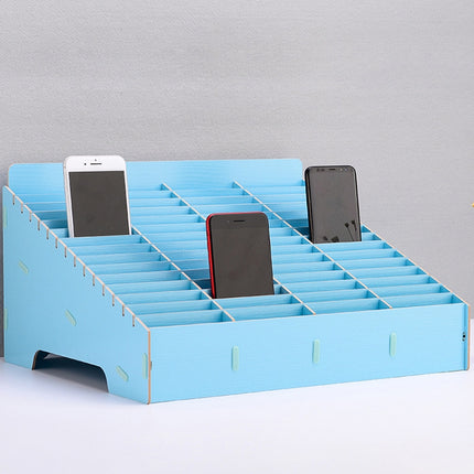 Wooden Multi-cell Mobile Phone Film Stand Desktop Display Rack, 60 Grids, Size: 41.7x34.5x23cm (Blue)-garmade.com