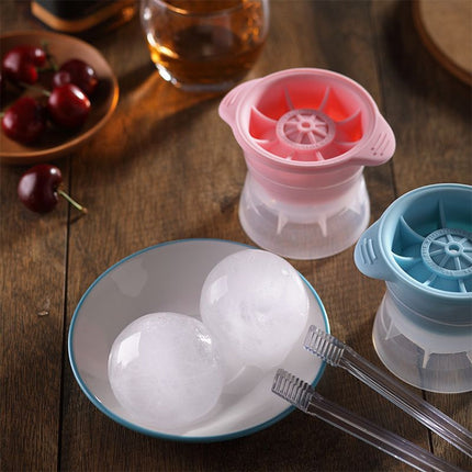 Home Spherical Ice Lattice Whisky Wine Ice Cube Maker Silicone Trays Mold with Cover (Pink)-garmade.com