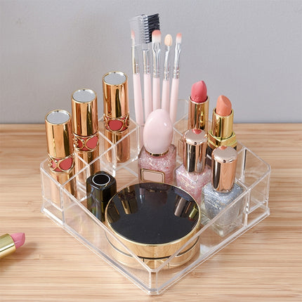 Desktop Makeup Box Transparent Lipstick Multi-function Desktop Cosmetics Shelf Storage Box (Black)-garmade.com