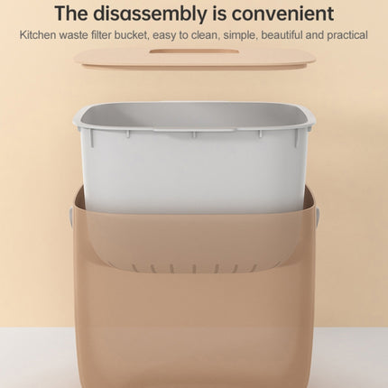 Household Creative Kitchen Trash Can With Cover Simple Fashion Classification Garbage Bin Residue Filter Bin(Khaki)-garmade.com