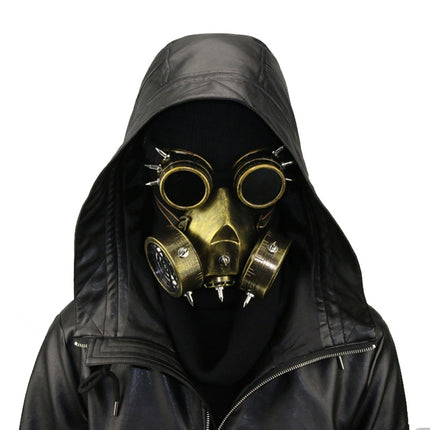 GM002 Halloween Dress Up Props Punk Style Gas Mask + Goggles Set(Gold)-garmade.com