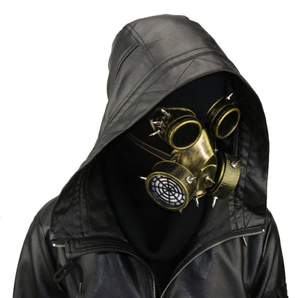 GM002 Halloween Dress Up Props Punk Style Gas Mask + Goggles Set(Gold)-garmade.com