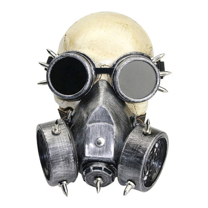 GM002 Halloween Dress Up Props Punk Style Gas Mask + Goggles Set(Silver)-garmade.com