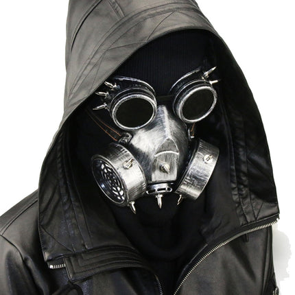 GM002 Halloween Dress Up Props Punk Style Gas Mask + Goggles Set(Silver)-garmade.com