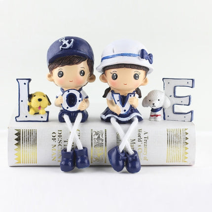 Creative Resin LOVE Navy Family Set Dolls Ornaments Wedding Bedroom Decoration Gifts (Blue)-garmade.com