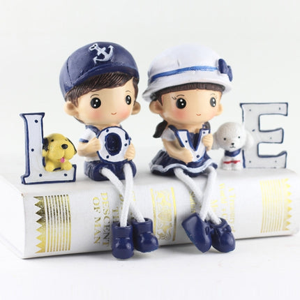 Creative Resin LOVE Navy Family Set Dolls Ornaments Wedding Bedroom Decoration Gifts (Blue)-garmade.com