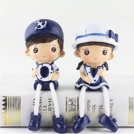 Creative Resin LOVE Navy Family Set Dolls Ornaments Wedding Bedroom Decoration Gifts (Blue)-garmade.com