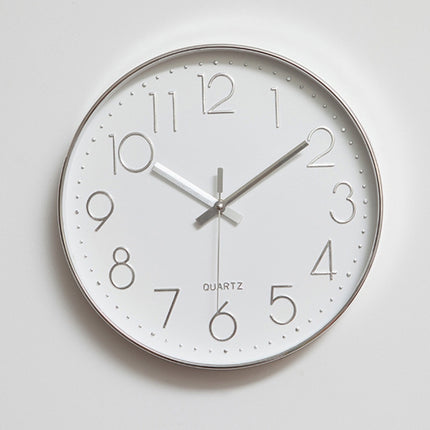 Home Office Room Modern Silent Non Ticking 12 inch Round Decorative Wall Quartz Clock (Silver)-garmade.com