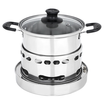 Portable Outdoor Stainless Steel Wick Alcohol Stove Single Small Pot Set, Size: 14cm-garmade.com