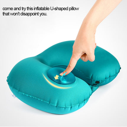 Portable Press Type Automatic Inflating Travel U-shape Neck Pillow (Blue)-garmade.com