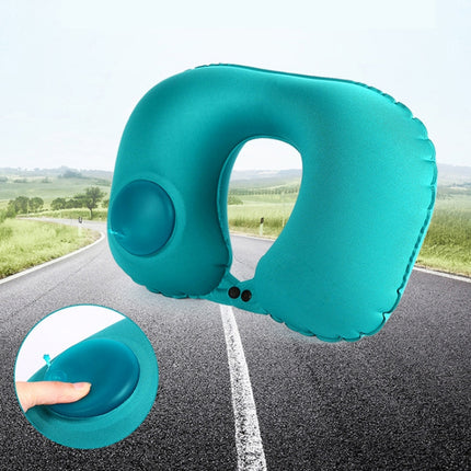 Portable Press Type Automatic Inflating Travel U-shape Neck Pillow (Blue)-garmade.com
