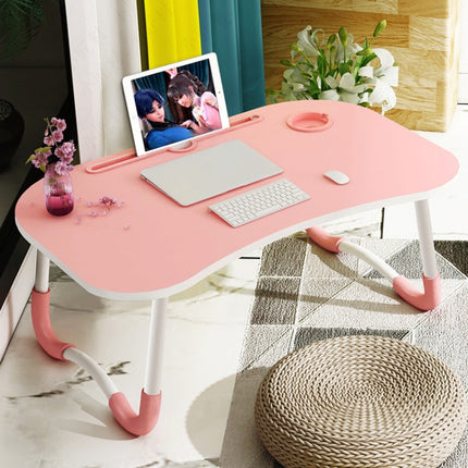Foldable Non-slip Laptop Desk Table Stand with Card Slot & Cup Slot (Pink)-garmade.com