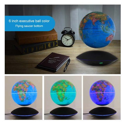 6 inch Rotation Illuminating English Magnetic Levitation Globe Office Crafts Ornaments, EU Plug(Baby Blue)-garmade.com
