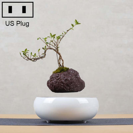Volcanic Rock Flower Pot + Imitation Ceramic Resin Base Magnetic Levitation Potted Plant Home Decoration, US Plug-garmade.com