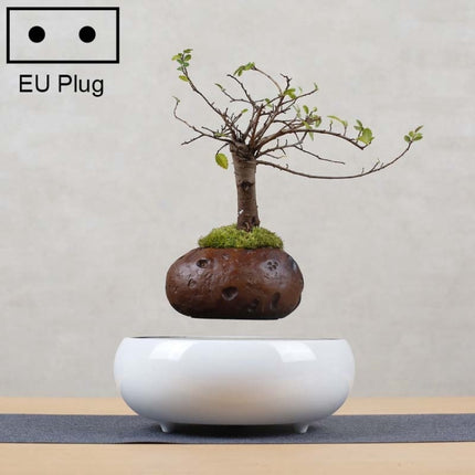 Soil Color Flower Pot + Imitation Ceramic Resin Base Magnetic Levitation Potted Plant Home Decoration, EU Plug-garmade.com