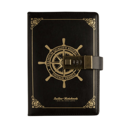 B6 Retro PU Cover Sailor Notebook Diary Book with Password Lock(Black)-garmade.com