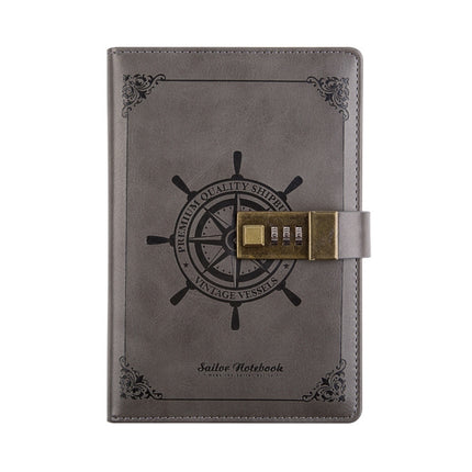 B6 Retro PU Cover Sailor Notebook Diary Book with Password Lock(Grey)-garmade.com