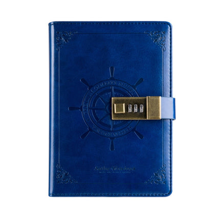 B6 Retro PU Cover Sailor Notebook Diary Book with Password Lock(Blue)-garmade.com