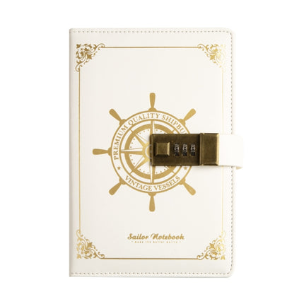 B6 Retro PU Cover Sailor Notebook Diary Book with Password Lock(White)-garmade.com