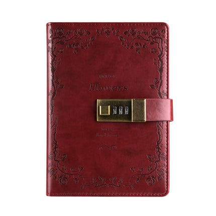 B6 Retro PU Cover Notebook Diary Book with Password Lock(Wine Red)-garmade.com