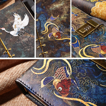 B6 Antique Style Loose-leaf Notebook Diary Book with Password Lock (Crane)-garmade.com
