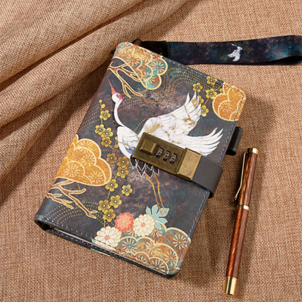 B6 Antique Style Loose-leaf Notebook Diary Book with Password Lock (Crane)-garmade.com