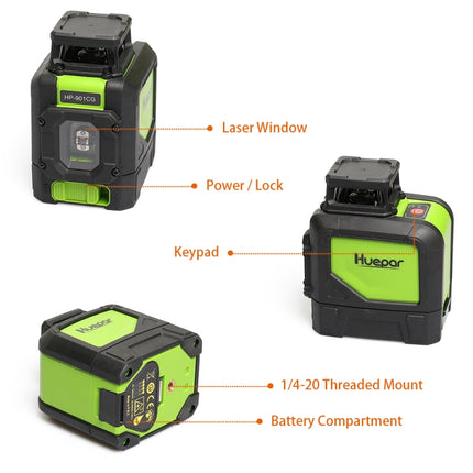 901CG H360 Degrees / V130 Degrees Laser Level Covering Walls and Floors 5 Line Green Beam IP54 Water / Dust proof(Green)-garmade.com
