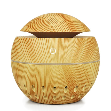 Wood Grain USB Hollowed-out Humidifier Seven Color Aromatherapy Lamp Automatic Alcohol Sprayer with Remote Control(Light Brown-2)-garmade.com