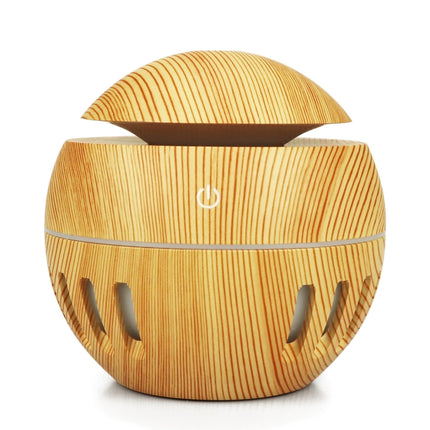 Wood Grain USB Hollowed-out Humidifier Seven Color Aromatherapy Lamp Automatic Alcohol Sprayer with Remote Control(Light Brown-3)-garmade.com