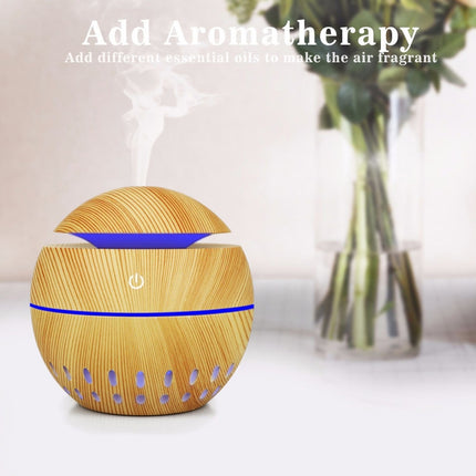 Wood Grain USB Hollowed-out Humidifier Seven Color Aromatherapy Lamp Automatic Alcohol Sprayer with Remote Control(Light Brown-3)-garmade.com