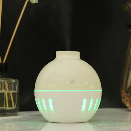 Wood Grain USB Hollowed-out Humidifier Seven Color Aromatherapy Lamp Automatic Alcohol Sprayer with Remote Control(White-3)-garmade.com