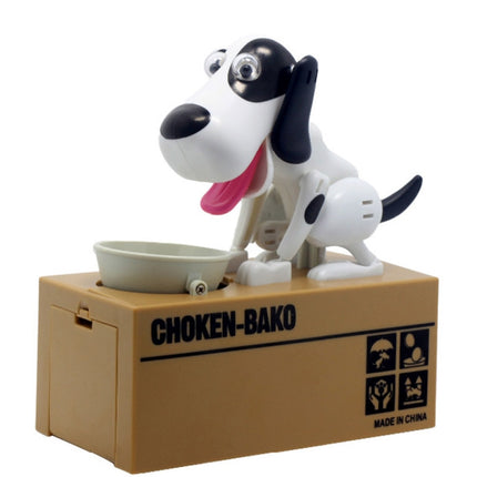 Creative Cartoon Edacious Puppy Automatic Money Eating Coin Saving Box, White Spotted Dog-garmade.com