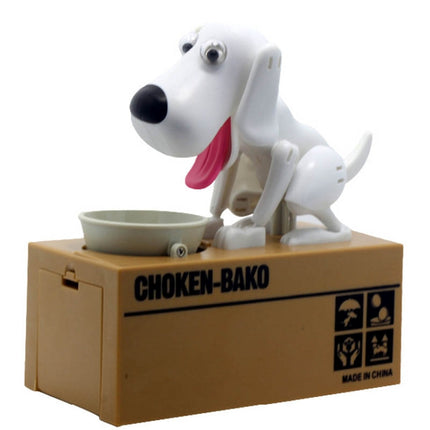 Creative Cartoon Edacious Puppy Automatic Money Eating Coin Saving Box, White Dog-garmade.com
