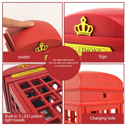 Retro Telephone Booth Shape Warm Light LED Lamp, Rechargeable Touch Control Bedroom Bedside Table Lamp-garmade.com