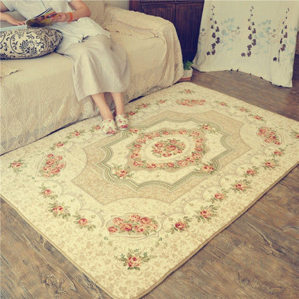 Rose Pattern Fuzzy Living Room Carpet Bedroom Bedside Mat, Size: 1.2m x 1.8m (Beige)-garmade.com