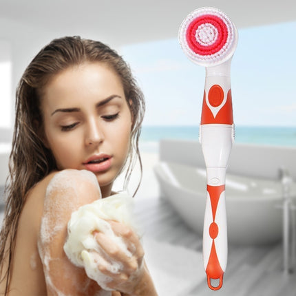 Multi-function Electric Waterproof Bath Cleansing Brush Long-handled Massage Brush, with 4 Brush Heads(Orange)-garmade.com