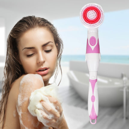 Multi-function Electric Waterproof Bath Cleansing Brush Long-handled Massage Brush, with 4 Brush Heads(Pink)-garmade.com