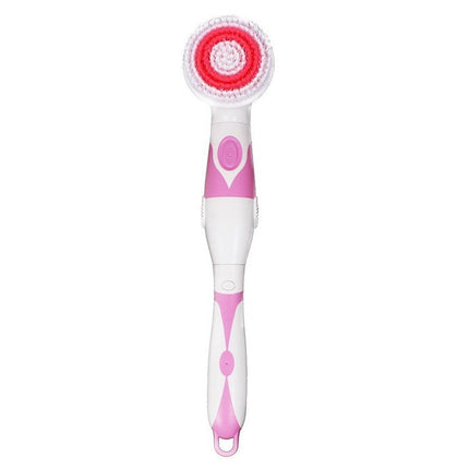 Multi-function Electric Waterproof Bath Cleansing Brush Long-handled Massage Brush, with 4 Brush Heads(Pink)-garmade.com