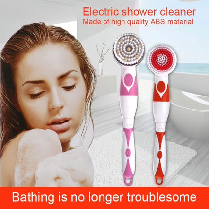 Multi-function Electric Waterproof Bath Cleansing Brush Long-handled Massage Brush, with 4 Brush Heads(Pink)-garmade.com