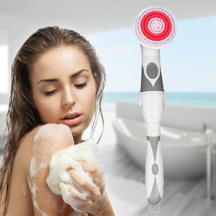 Multi-function Electric Waterproof Bath Cleansing Brush Long-handled Massage Brush, with 4 Brush Heads(Grey)-garmade.com