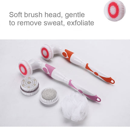 Multi-function Electric Waterproof Bath Cleansing Brush Long-handled Massage Brush, with 4 Brush Heads(Grey)-garmade.com