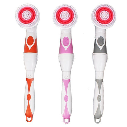 Multi-function Electric Waterproof Bath Cleansing Brush Long-handled Massage Brush, with 4 Brush Heads(Pink)-garmade.com