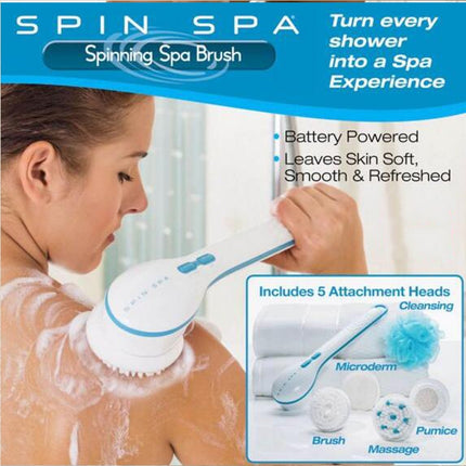 Electronic Waterproof Spin Spa Bath Brush Long-handled Massage Brush, with 5 Brush Heads-garmade.com