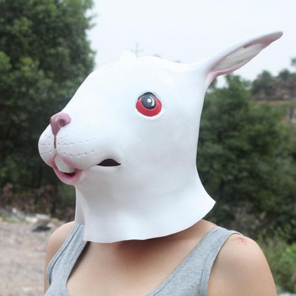 Popular Lovely Halloween Mask Masquerade Emulsion Rabbit Mask with Villus Ears for Men and Women-garmade.com